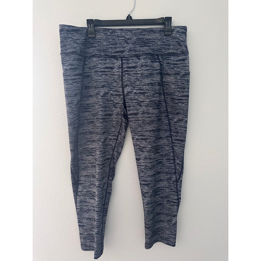 AB3 Womens XL Space Dye Capri Leggings Black White High Waist Side Pockets